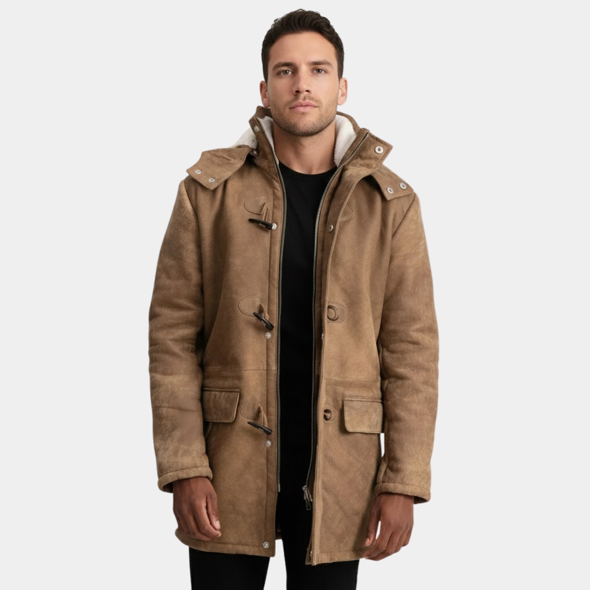 Nolan Distressed Brown Leather Duffle Coat