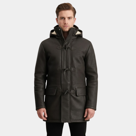 Nolan Tumbled Brown Leather Duffle Coat