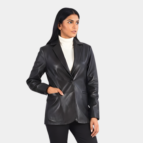 Norma Brown Leather Blazer - Leather Clan