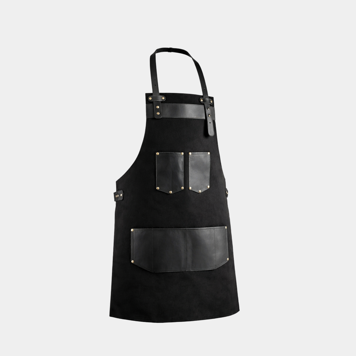 Nottinghamshire Black Canvas Apron with Leather Pocket - Leather Clan