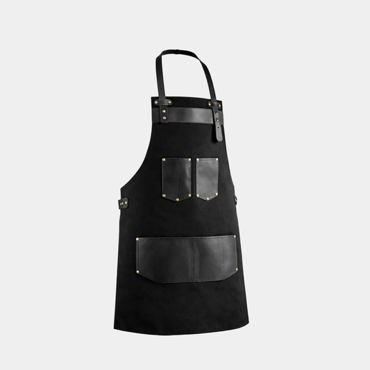 Nottinghamshire Black Canvas Apron with Leather Pocket - Leather Clan