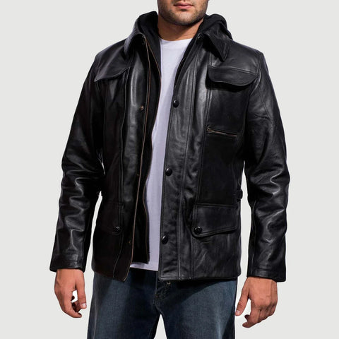 Moulder Hooded Black Leather Jacket