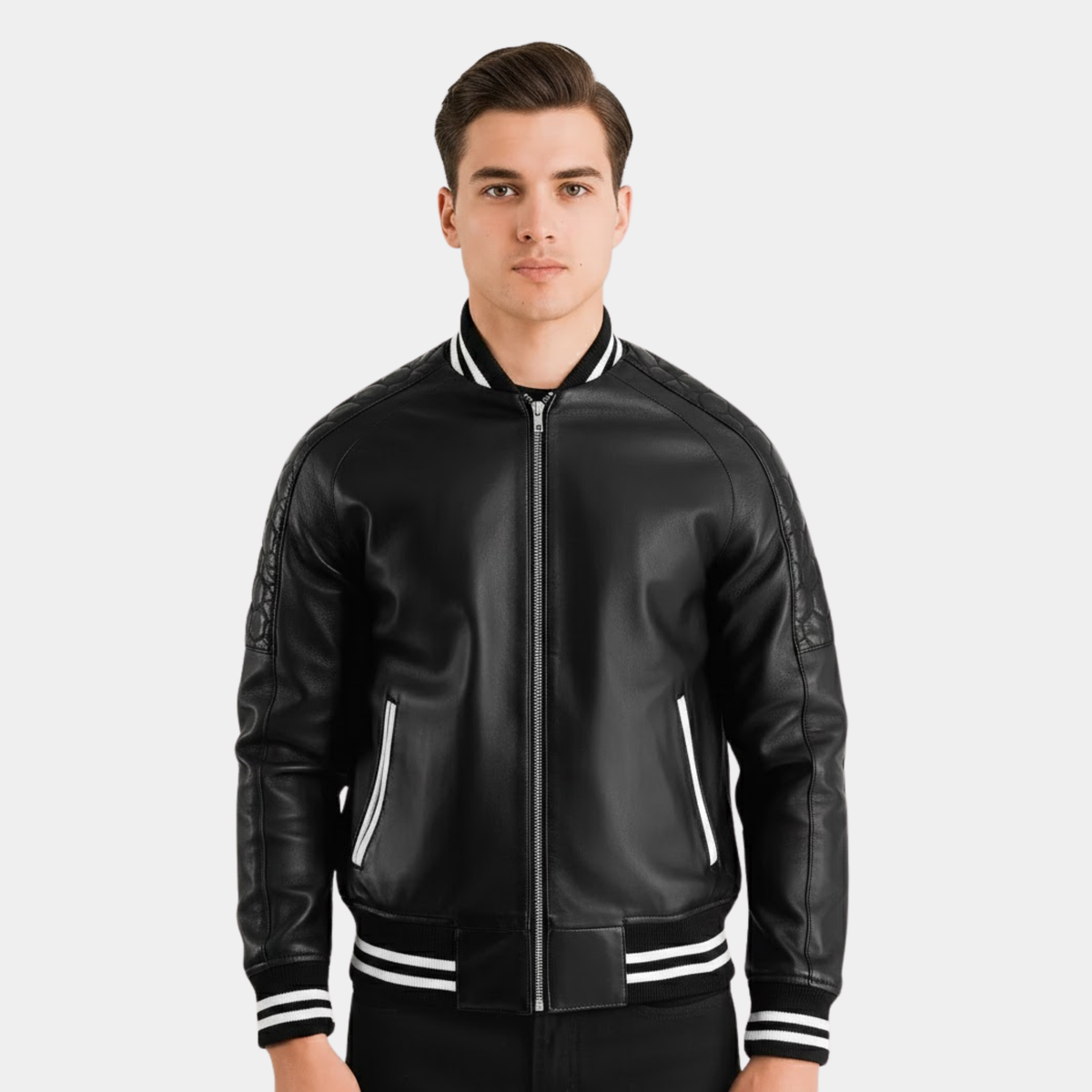 Pascal Black Leather Varsity Jacket - Leather Clan