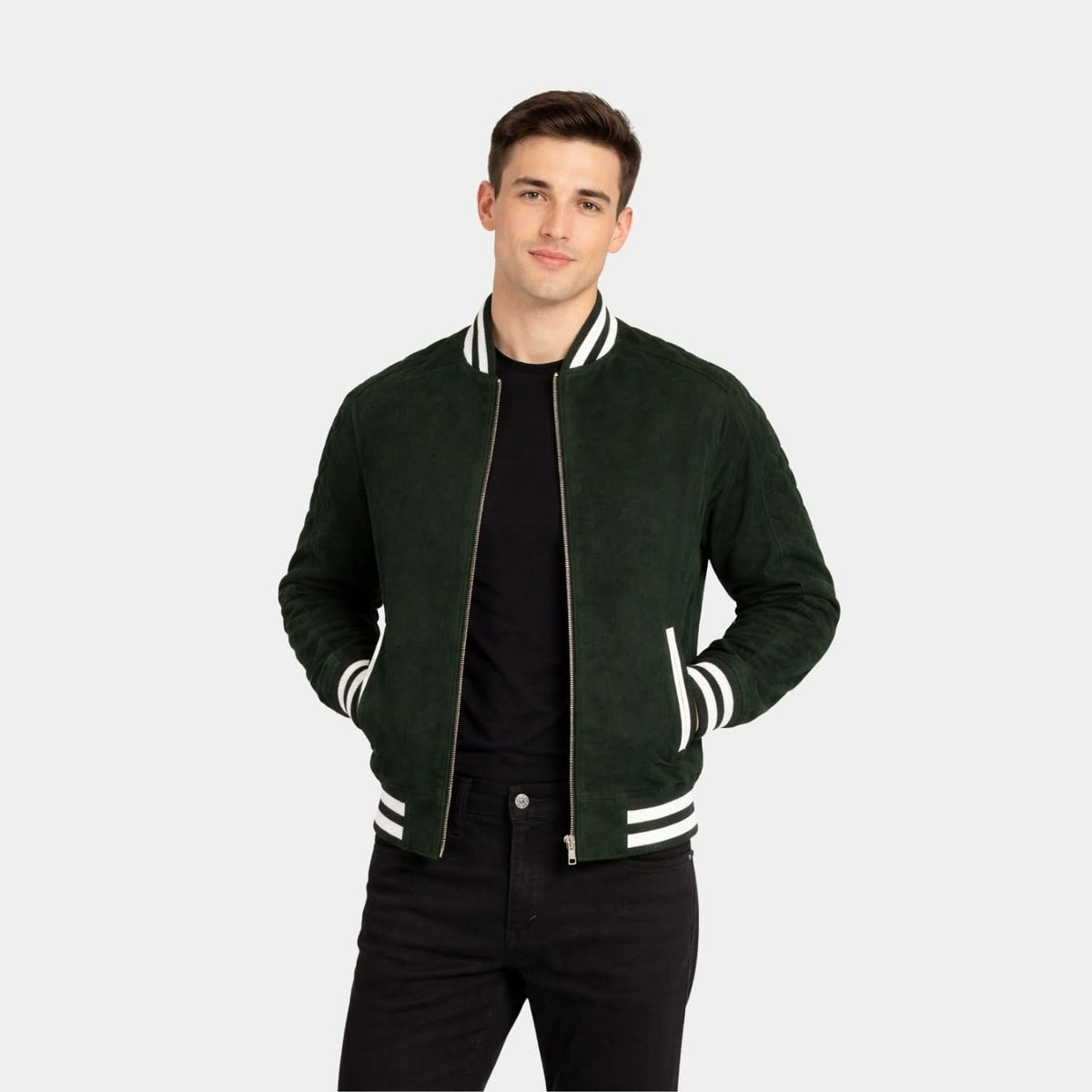 Pascal Green Suede Varsity Jacket - Leather Clan