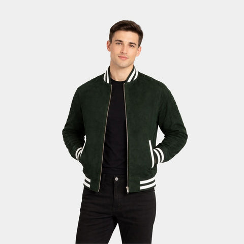 Pascal Green Suede Varsity Jacket - Leather Clan