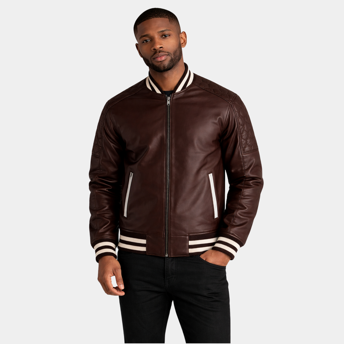 Pascal Maroon Leather Varsity Jacket - Leather Clan