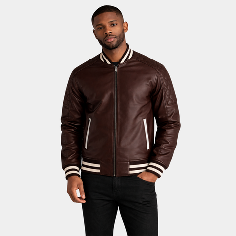 Pascal Maroon Leather Varsity Jacket - Leather Clan