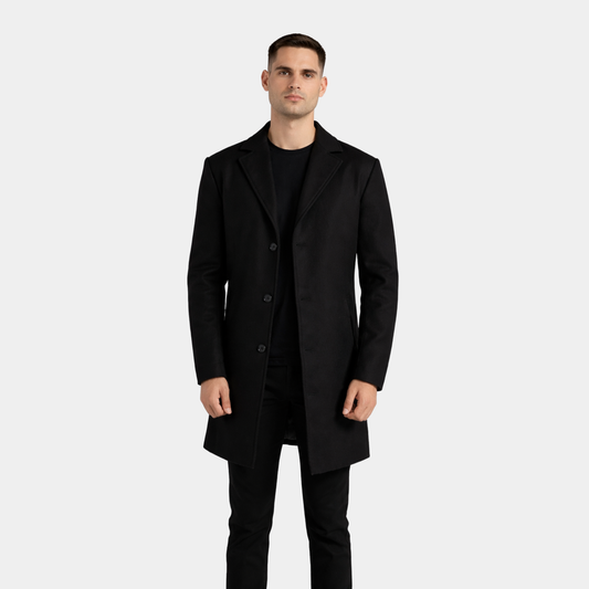 Petrillo Black Wool Single Breasted Coat