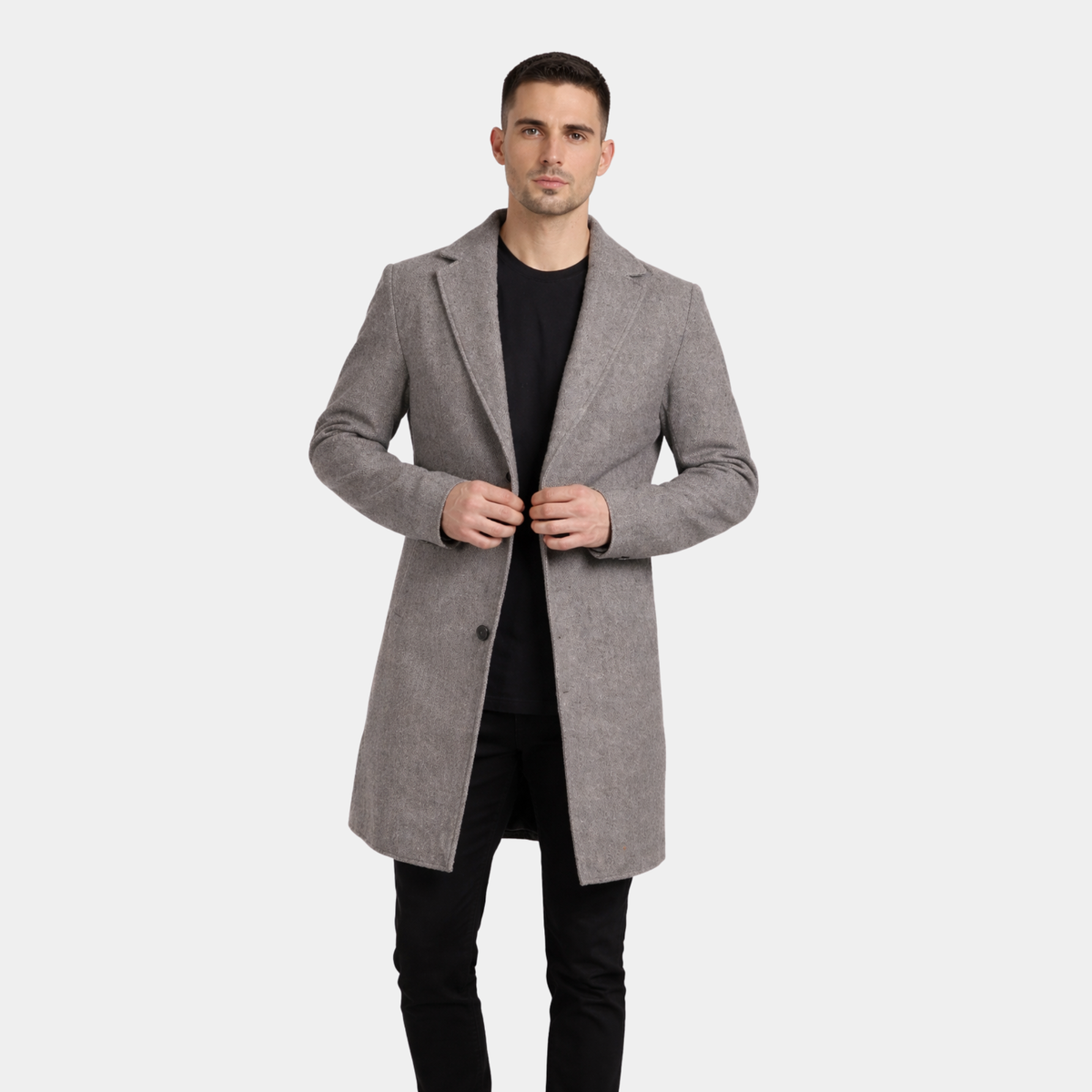 Petrillo Grey Wool Single Breasted Coat