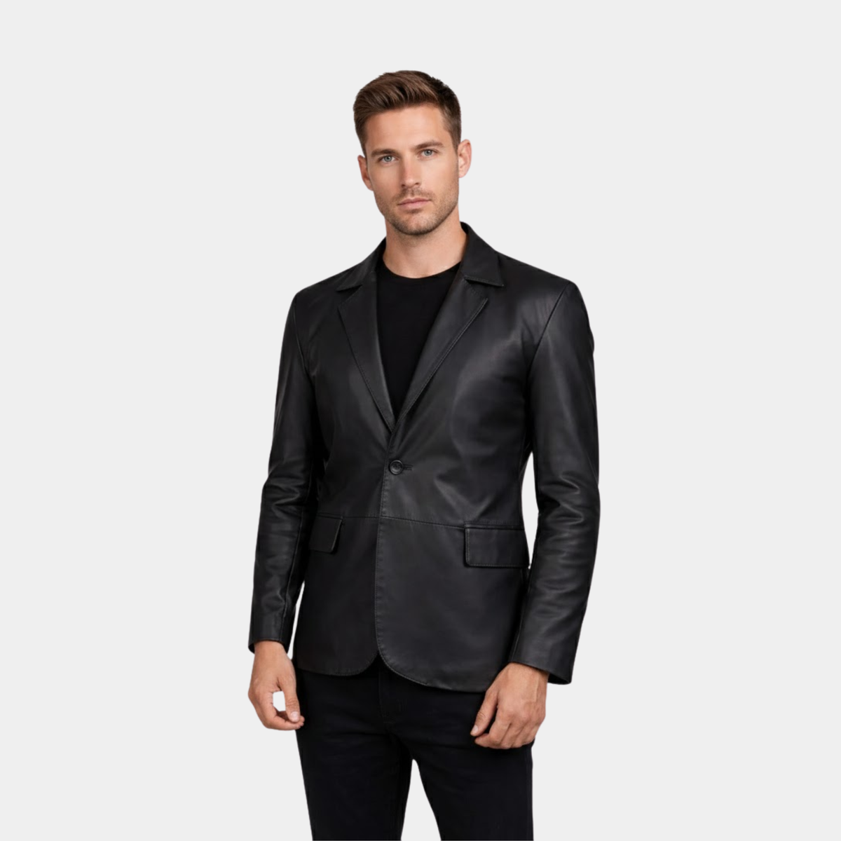 Polyester Lining Black Leather Blazer