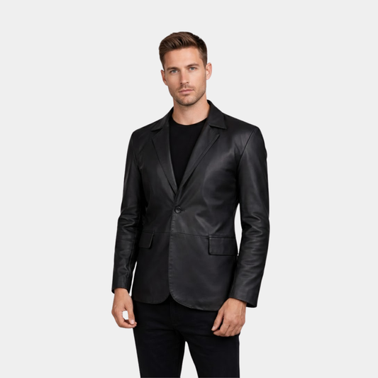 Polyester Lining Black Leather Blazer