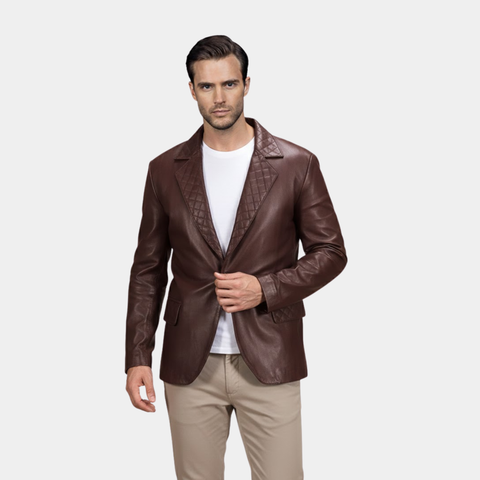 Radaron Quilted Maroon Leather Blazer