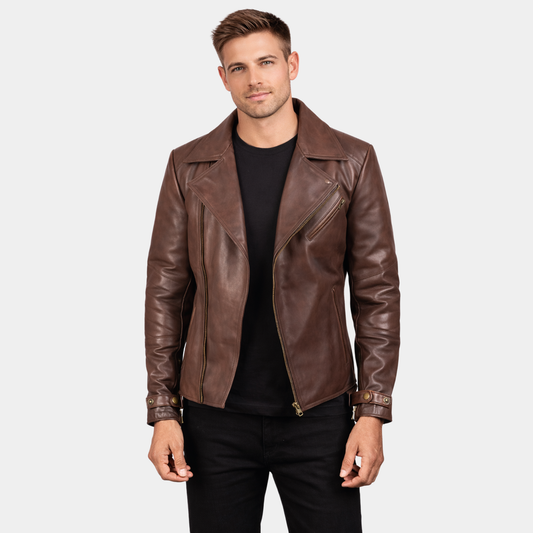 Raiden Brown Leather Biker Jacket