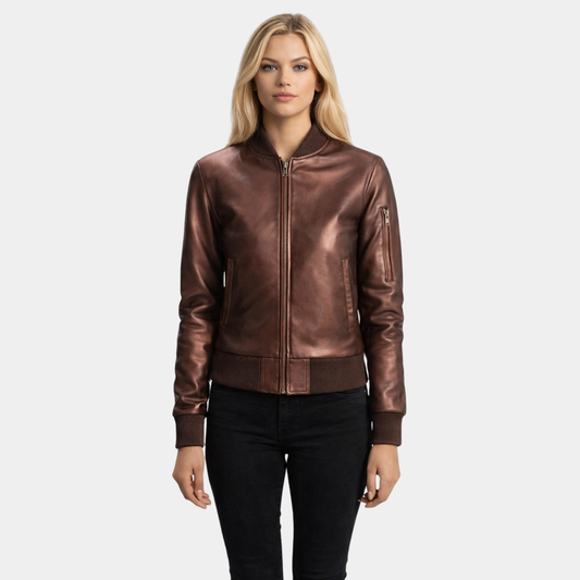 Reida Maroon Leather Bomber Jacket - Leather Clan