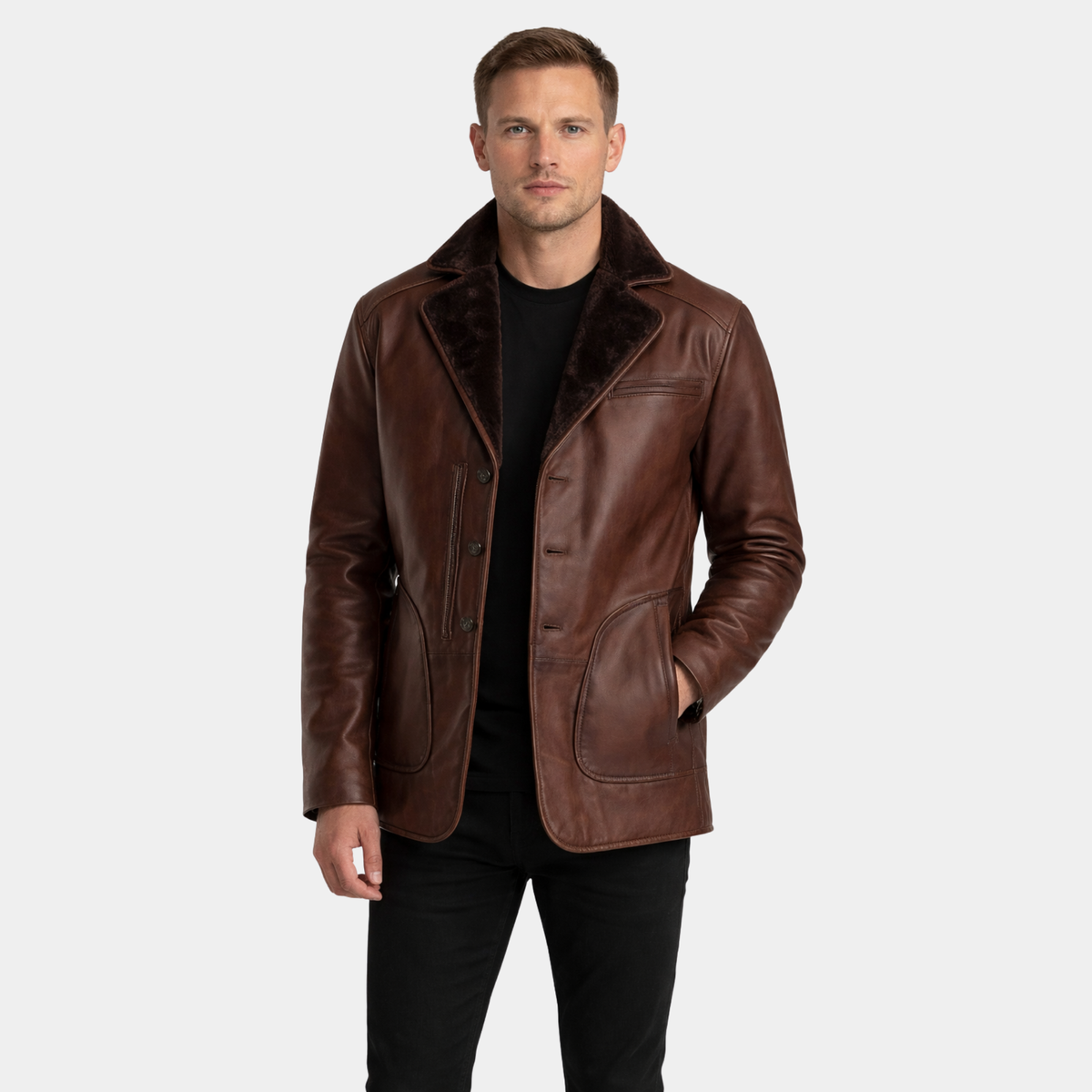 Rocky Brown Fur Leather Coat