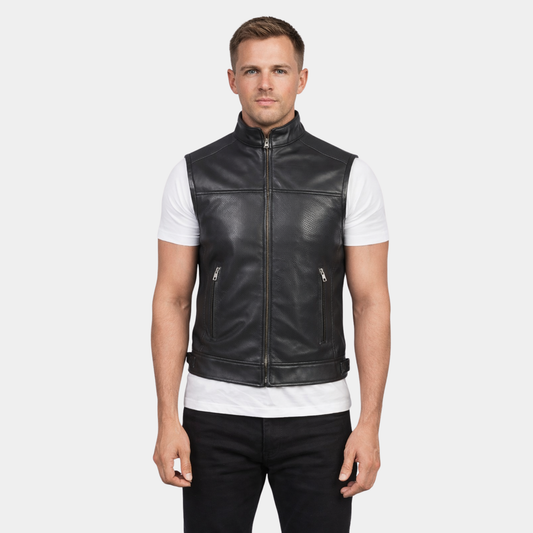 Roland Black Leather Biker Vest