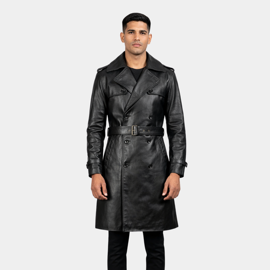 Royson Black Leather Duster Coat