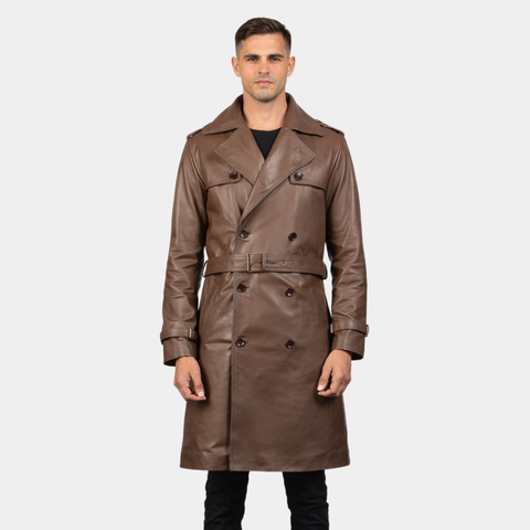 Royson Brown Leather Duster Coat