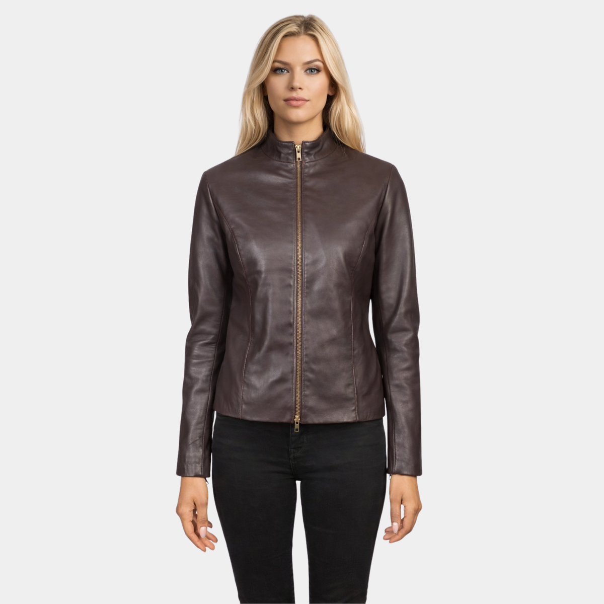 Rumella Maroon Leather Biker Jacket