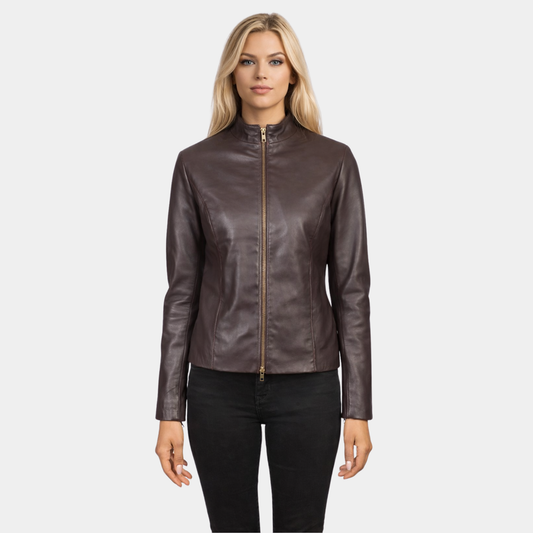 Rumella Maroon Leather Biker Jacket