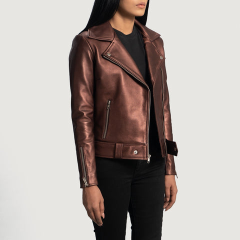 Rumy Maroon Leather Biker Jacket