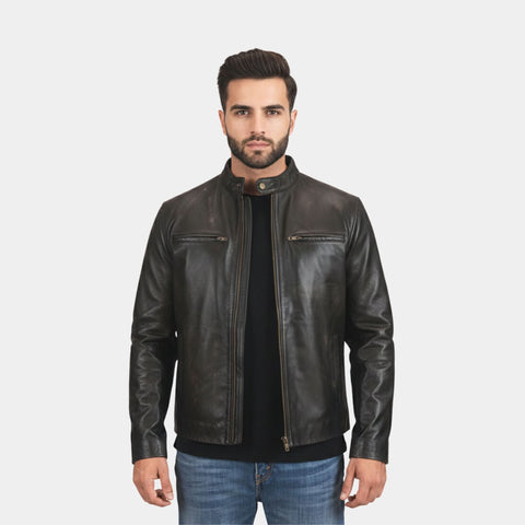 Rustic Black Leather Biker Jacket