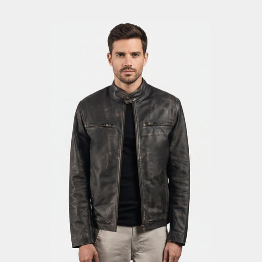 Rustic Brown Leather Biker Jacket