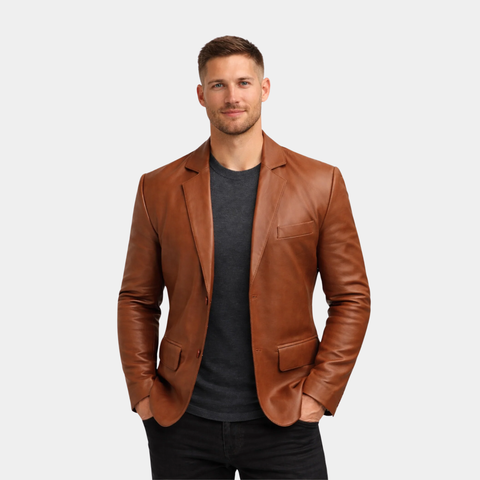 Men's Professional Two Button Leather Blazer