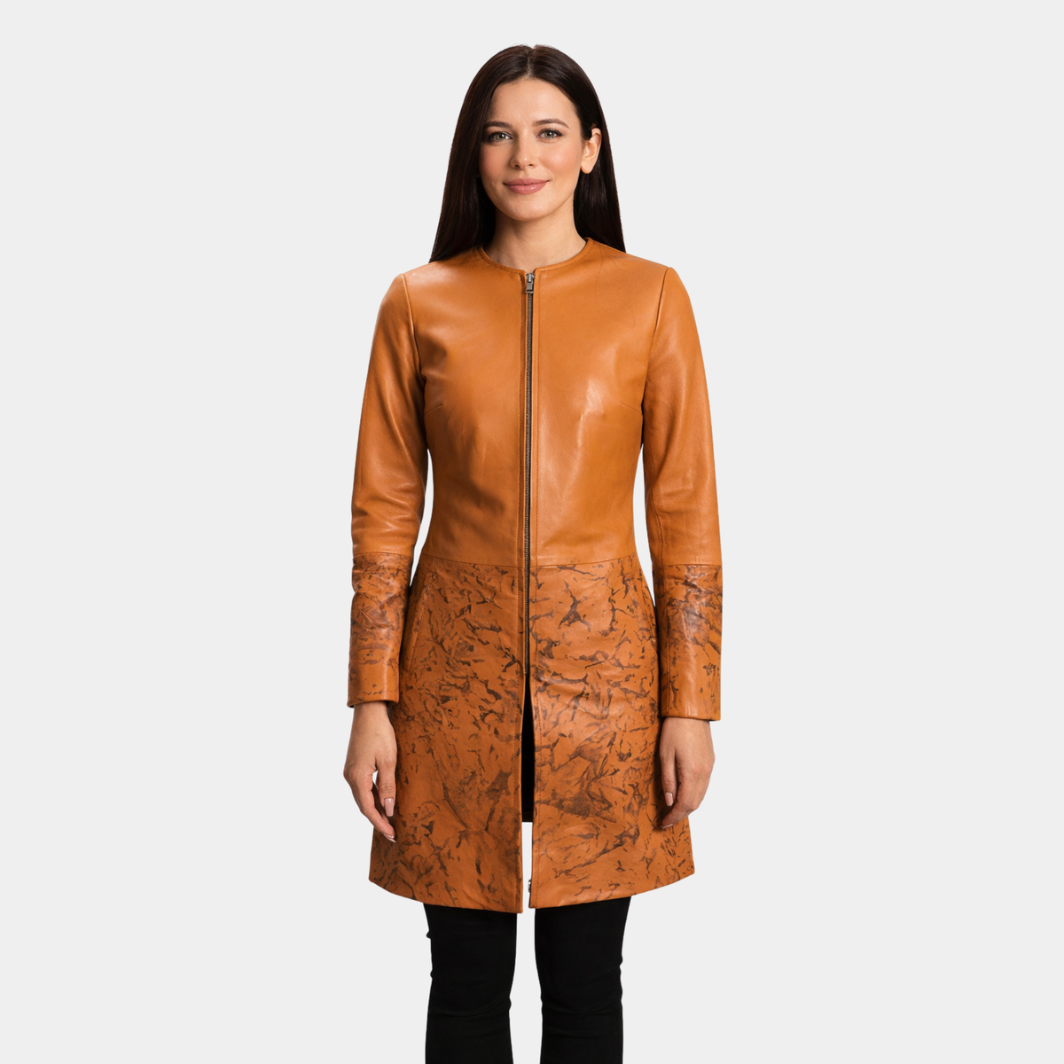 Sandy Tan Dye Leather Coat - Leather Clan
