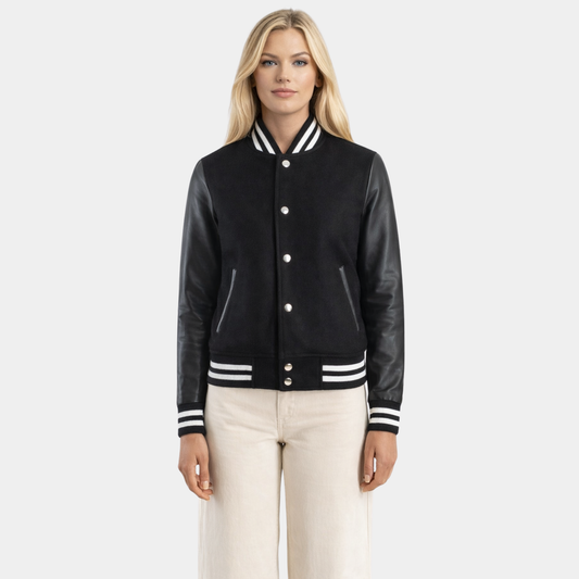 Savant Black Hybrid Varsity Jacket - Leather Clan