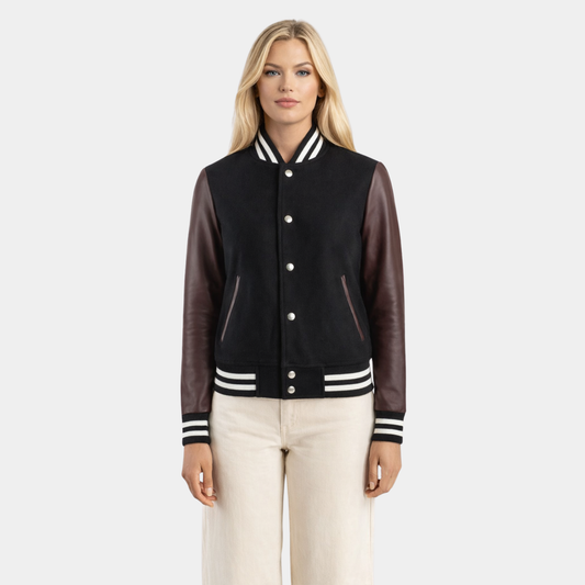 Savant Maroon & Black Hybrid Varsity Jacket - Leather Clan