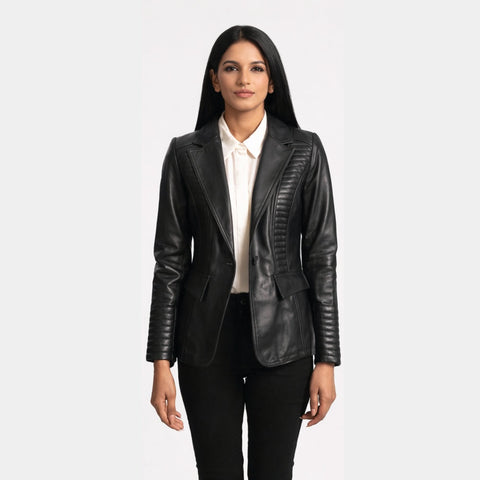 Selina Black Leather Blazer - Leather Clan