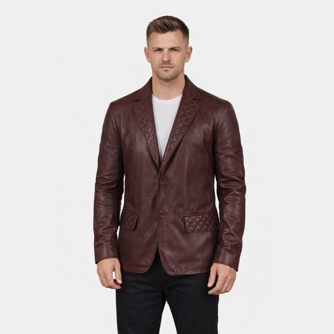 Sheepskin Quilted Maroon Leather Blazer