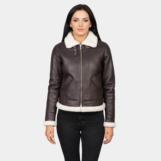 Sherilyn B-3 Maroon Leather Bomber Jacket - Leather Clan
