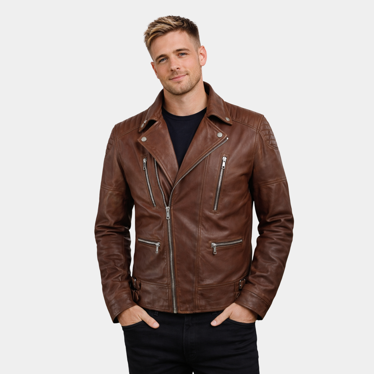 Shotgun Brown Moto Leather Jacket