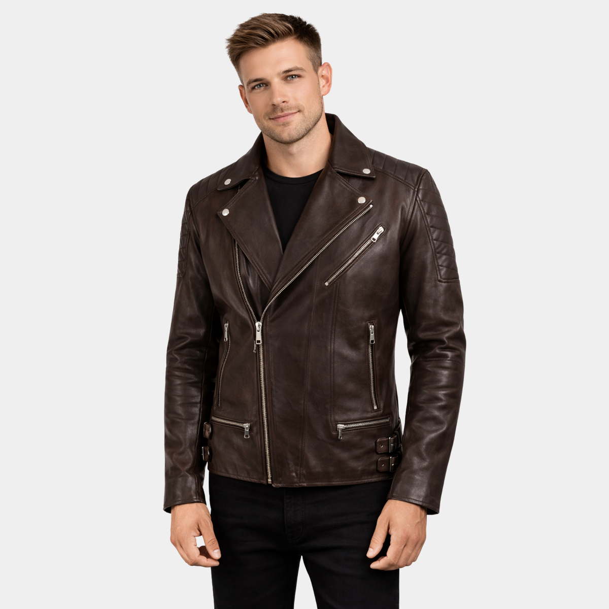 Shotgun Dark Brown Moto Leather Jacket
