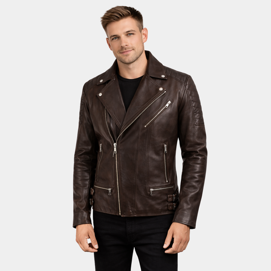Shotgun Dark Brown Moto Leather Jacket