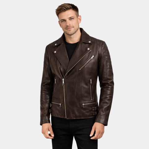 Shotgun Dark Brown Moto Leather Jacket
