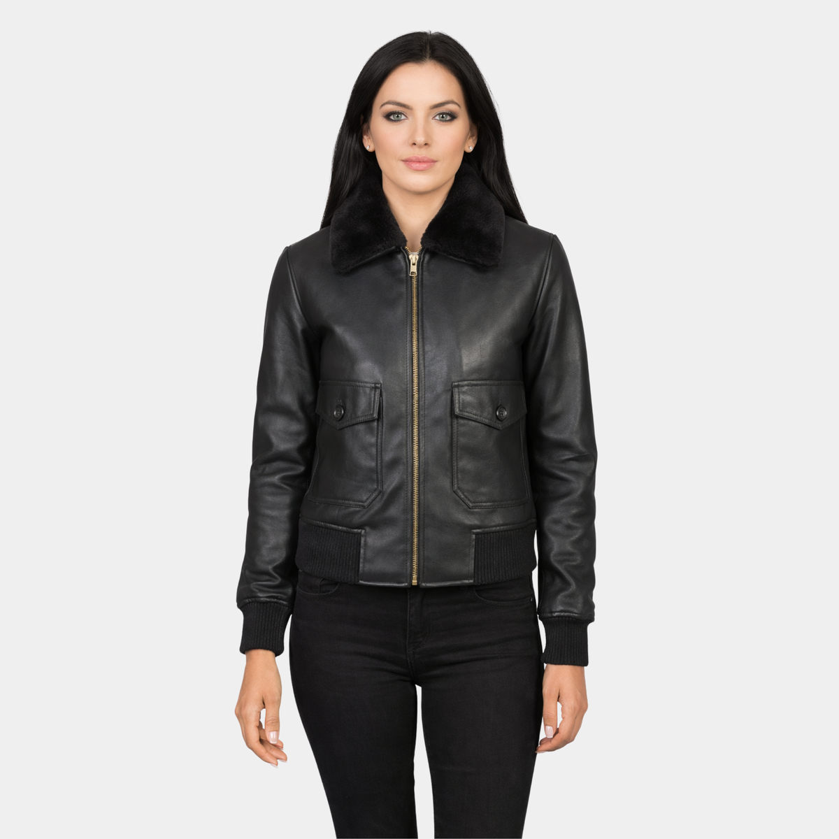 Stella G-1 Black Leather Bomber Jacket - Leather Clan