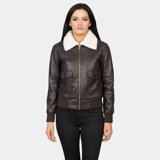 Stella G-1 Brown Leather Bomber Jacket - Leather Clan