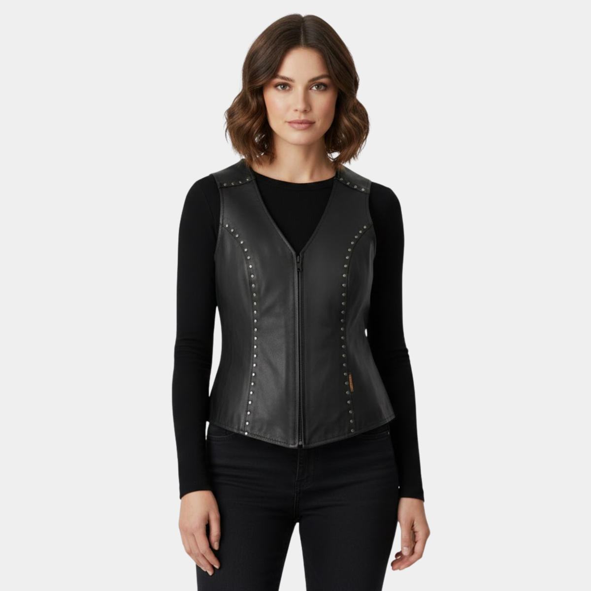 Studded Black Leather Biker Vest