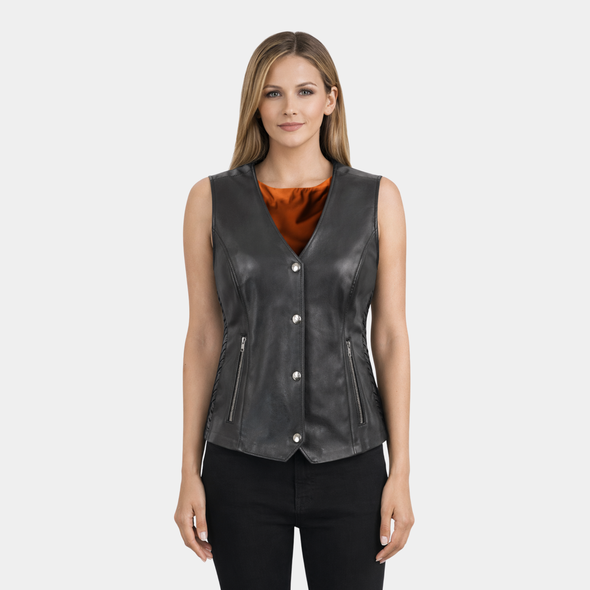 Studding & Embroidery Snap Front Vest