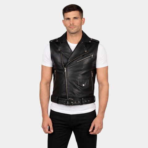 Sullivan Black Leather Biker Vest
