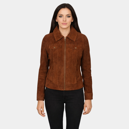 Suzy Brown Suede Trucker Jacket