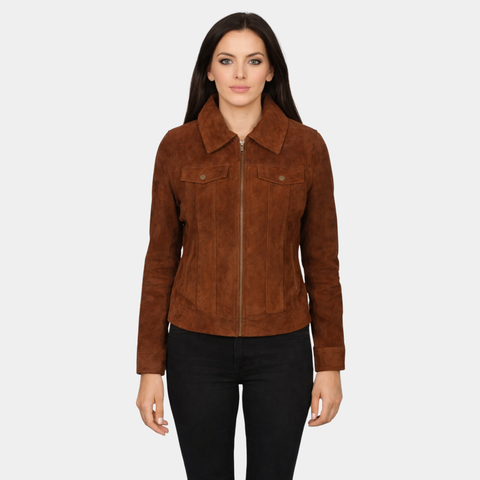 Suzy Brown Suede Trucker Jacket