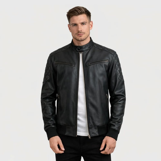 Sven Tumbled Black Leather Bomber Jacket