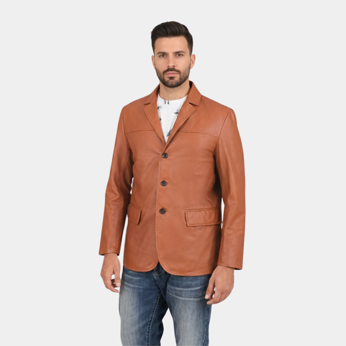 Tan Brown Leather Blazer