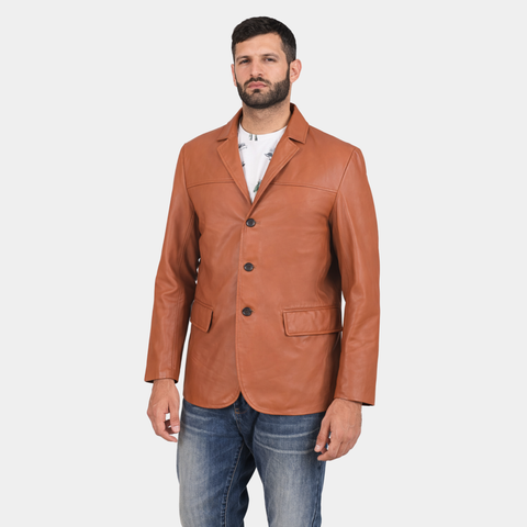 Tan Brown Leather Blazer