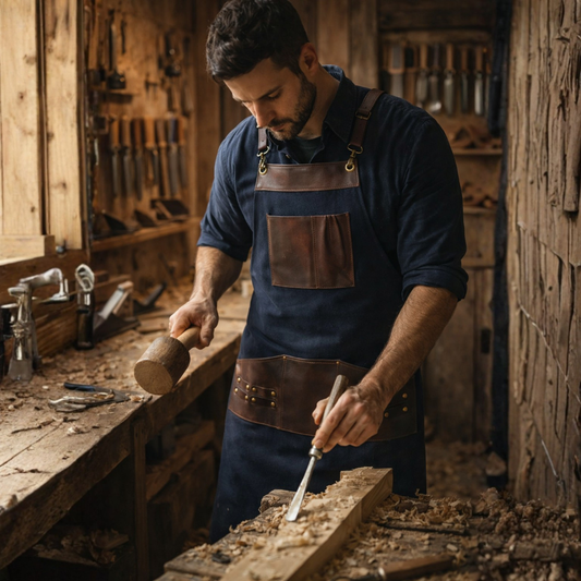 The Bedfordshire Canvas Blue Apron - Leather Clan