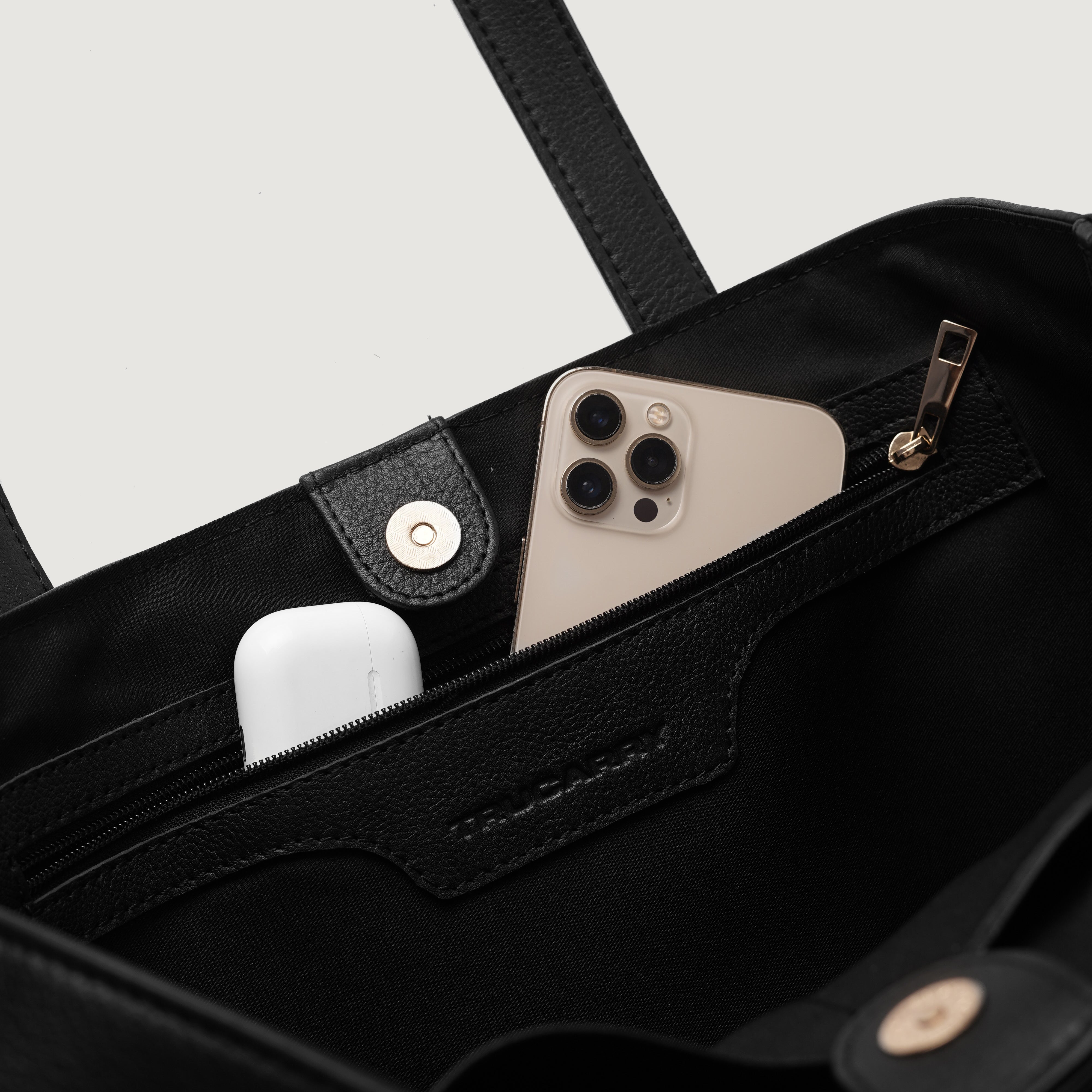 The Bianca Black Leather Tote Bag